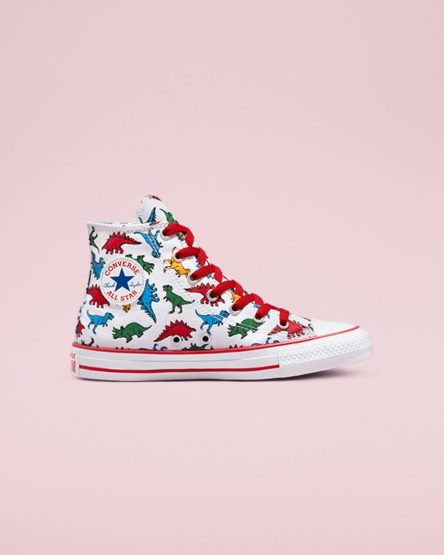 Tenis Converse Chuck Taylor All Star Dinosaurs Cano Alto Menina Branco Vermelhas Azuis | PT P04051P